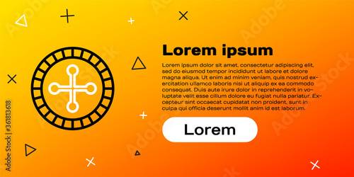 Line Casino roulette wheel icon isolated on yellow background. Colorful outline concept. Vector Illustration.