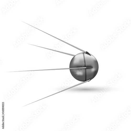 Fototapeta Naklejka Na Ścianę i Meble -  First space artificial earth satellite realistic Soviet Union Sputnik-1 vector 3d model isolated on white background