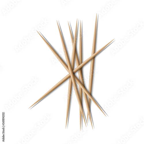 Pile of randomly scattered wooden toothpicks 3d realistic vector illustration