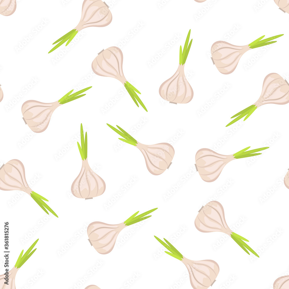 Vector seamless pattern of heads of garlic with sprouts on a white background. Vector seamless pattern of heads of garlic with sprouts on a white background.