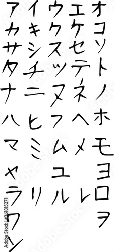 katakana hand written vector symbols set japanese language 