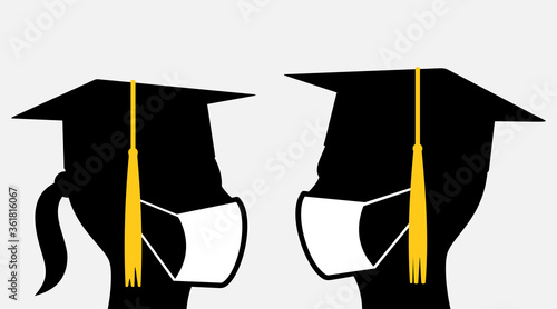 Young people with graduation caps and face masks