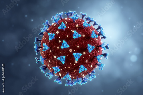 Coronavirus illustration. New deadly disease-causing viruses such as COVID-19 or SARS (Severe acute respiratory syndrome). Virus in a microscope close up. 3D rendering 