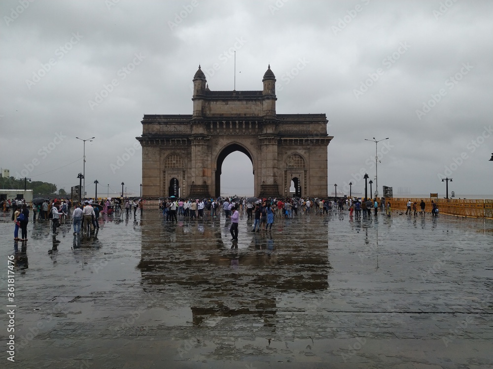 Mumbai, Maharashtra/India- June 30 2020: Gateway of India located in Western India. Popular tourist attraction during monsoon.