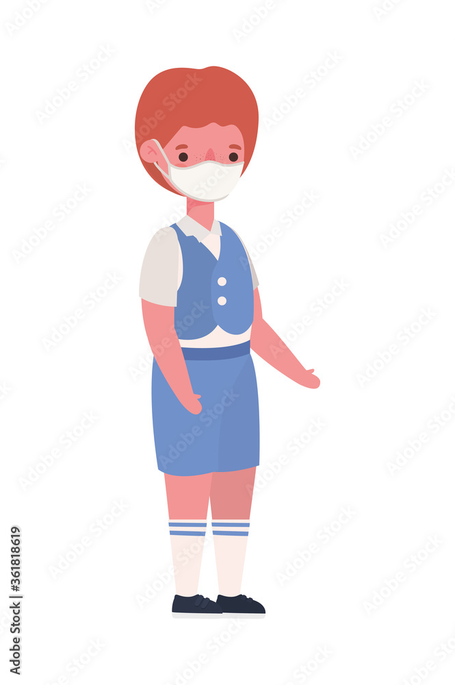 Boy kid with medical mask and uniform design, Back to school theme Vector illustration Boy kid with medical mask and uniform design, Back to school theme Vector illustration