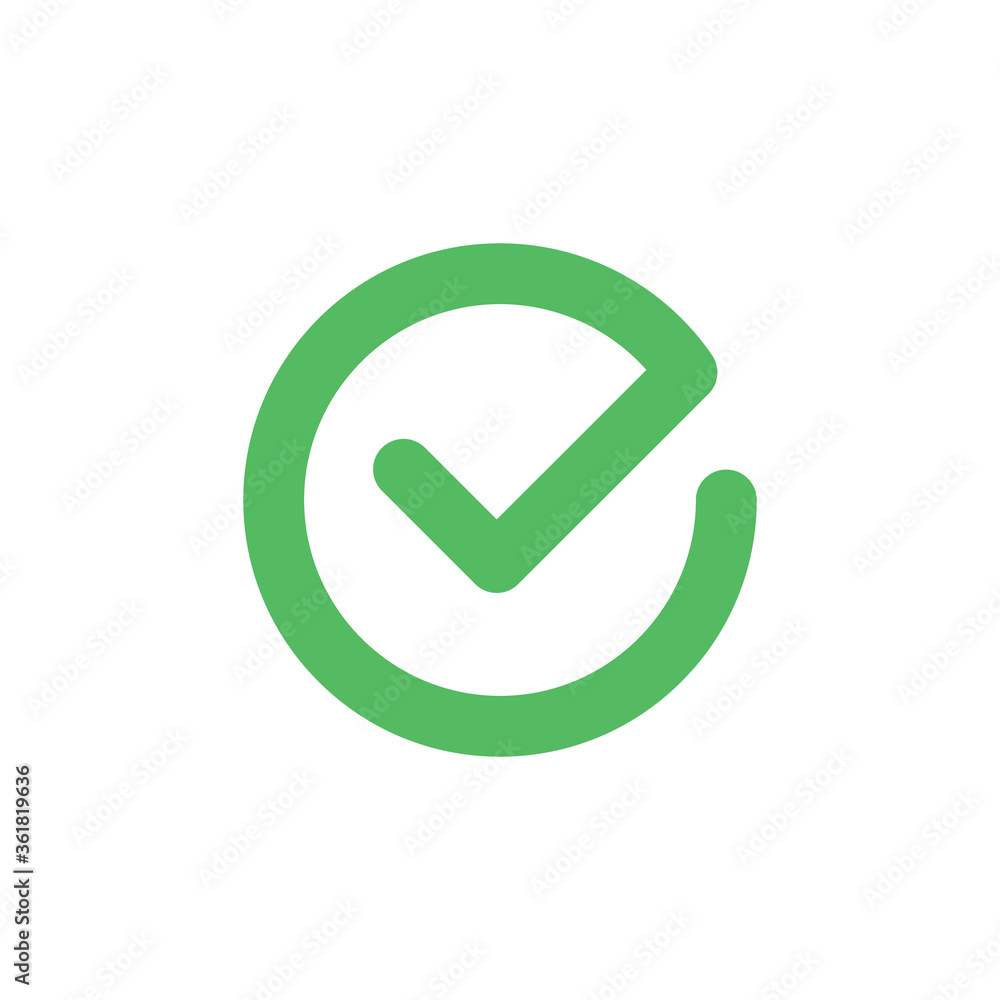 Tick icon vector symbol. Check mark isolated on white background, checked icon or correct choice sign. Checkbox pictogram. Tick icon vector symbol. Check mark isolated on white background, checked icon or correct choice sign. Checkbox pictogram.