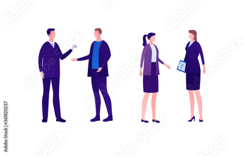 Police security and fbi agent character concept. Vector flat person illustration set. Group of caucasian people. Men and women in suit with badge and notebook. Design for banner, infographic, web.