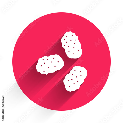 White Chicken nuggets icon isolated with long shadow. Red circle button. Vector Illustration.