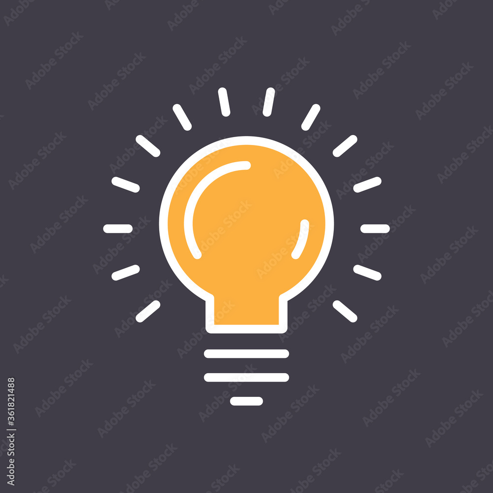 Idea icon, shinning light bulb. Electric lamp linear pictogram. Bright solution symbol. Idea icon, shinning light bulb. Electric lamp linear pictogram. Bright solution symbol.