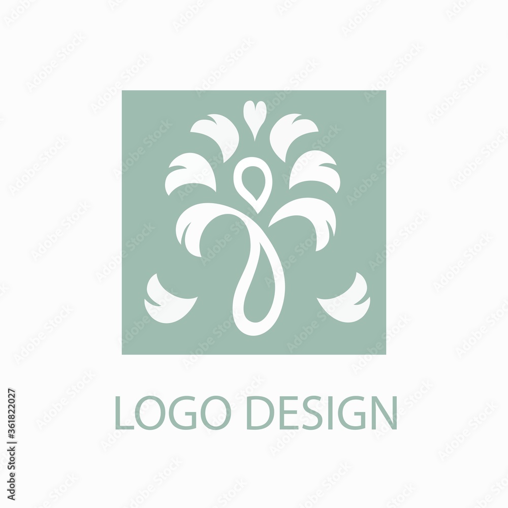 Organic food logo with abstract leaves and spoon for cafe and restaurant . Vector icon, symbol template, food pictogram Organic food logo with abstract leaves and spoon for cafe and restaurant . Vector icon, symbol template, food pictogram