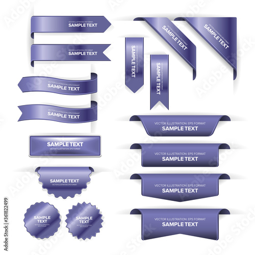Set of bookmark labels, banners, ribbons, buttons, stickers and indicators placed at the edge of a page