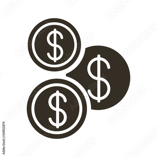 coins money dollars silhouette style icon