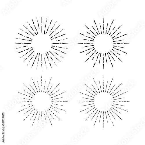 Sun rays images in Hand Drawing style on white background.