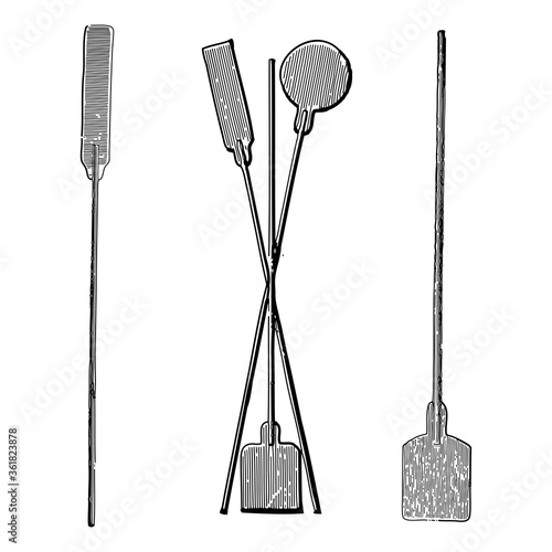 Vintage engraving set of bakery peels