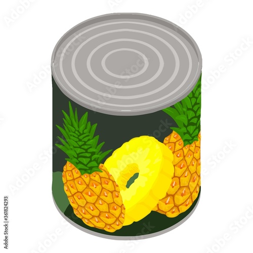 Pineapple tin can icon. Isometric of pineapple tin can vector icon for web design isolated on white background