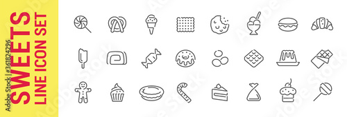 Sweets line icon set. Outline isolated icons collection. Cakes, candys & bakery. Vector illustration