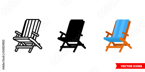 Chaise longue icon of 3 types. Isolated vector sign symbol.
