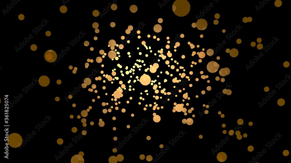 Abstract golden particles with flares are on a black background, modern ...