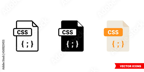 CSS file icon of 3 types. Isolated vector sign symbol.