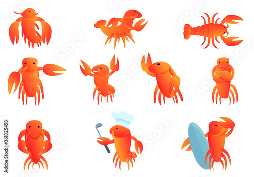 Lobster icons set. Cartoon set of lobster vector icons for web design