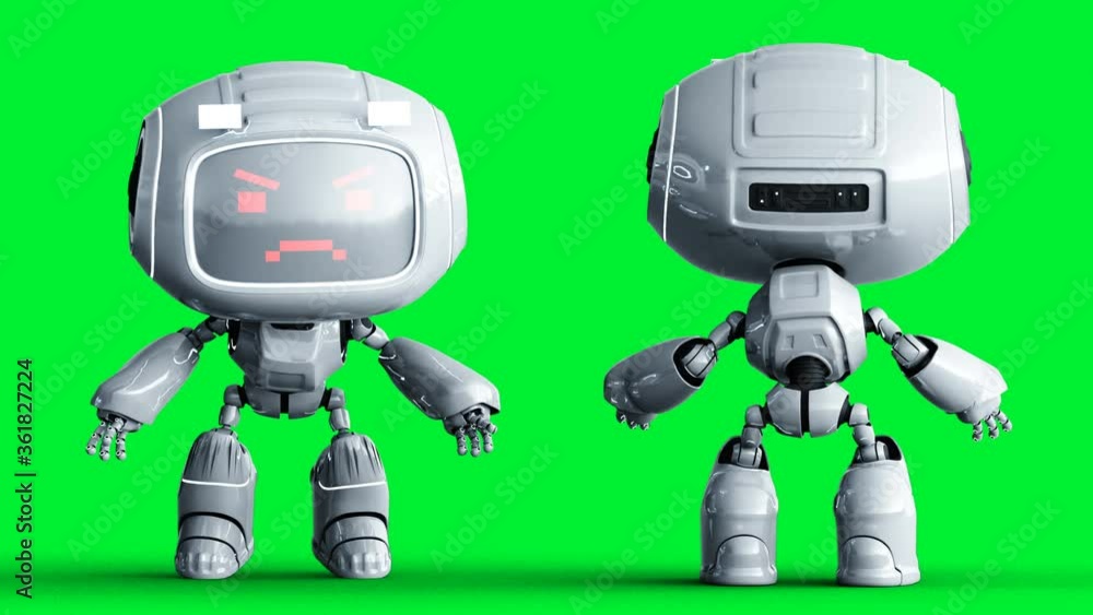 Angry white toy robot animation. Phisical motion blur. Realistic green screen 4k animation. Green screen Angry white toy robot animation. Phisical motion blur. Realistic green screen 4k animation. Green screen