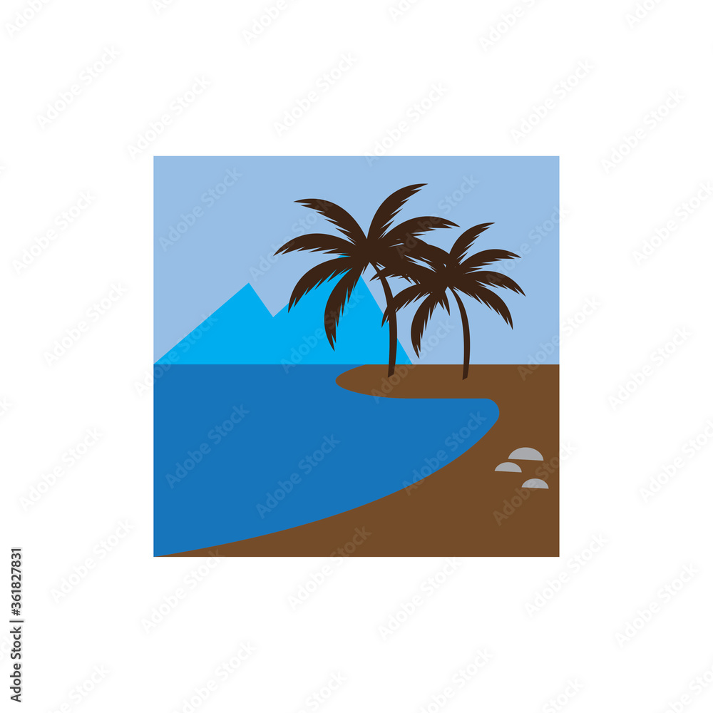 sunset coconut tree colorful beach illustration vector design