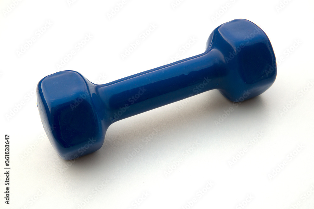Blue Dumbell on white background weighing 2 kilograms Blue Dumbell on white background weighing 2 kilograms