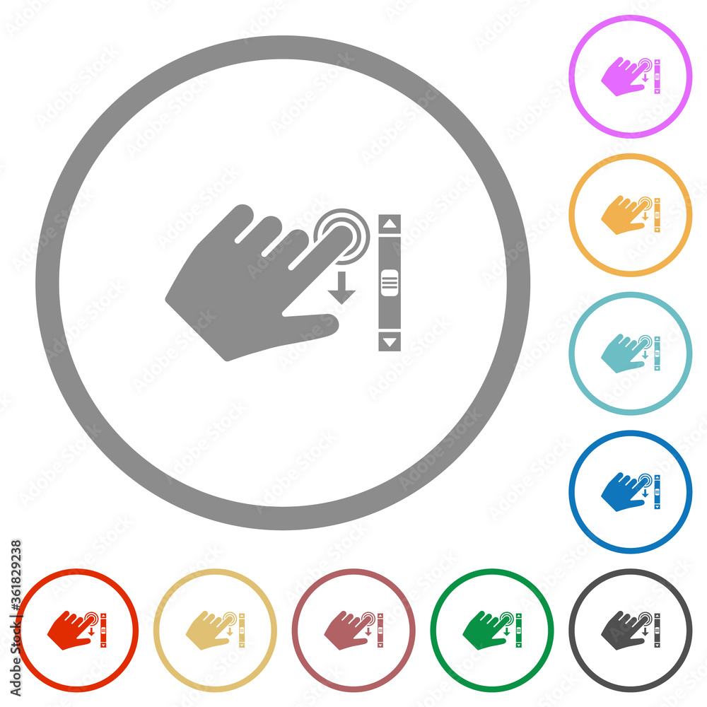Left handed scroll down gesture flat icons with outlines Left handed scroll down gesture flat icons with outlines