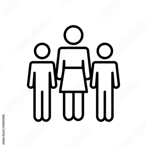 pictogram woman standing with two boys, line style