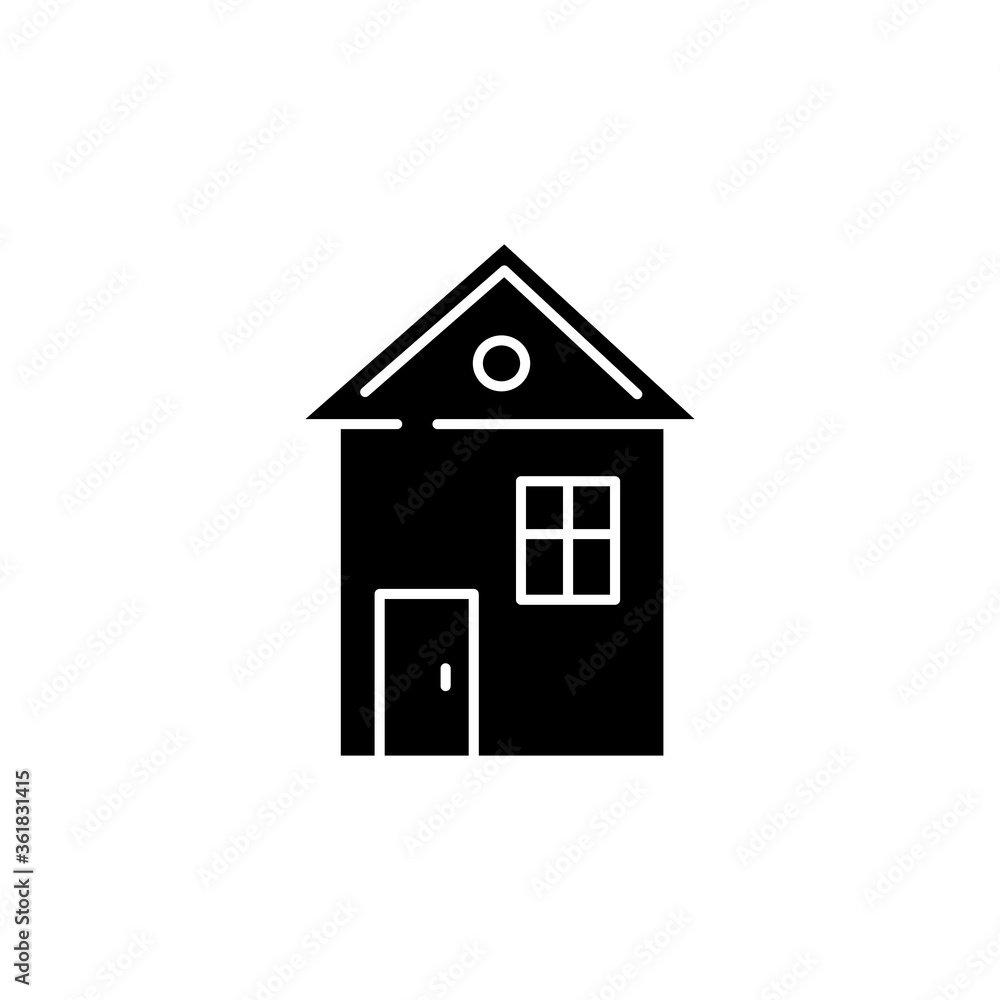 House black glyph icon. Suburban building. Home for living. Downtown dwelling. Cottage rental. Investment in property. Apartment amenity. Silhouette symbol on white space. Vector isolated illustration House black glyph icon. Suburban building. Home for living. Downtown dwelling. Cottage rental. Investment in property. Apartment amenity. Silhouette symbol on white space. Vector isolated illustration