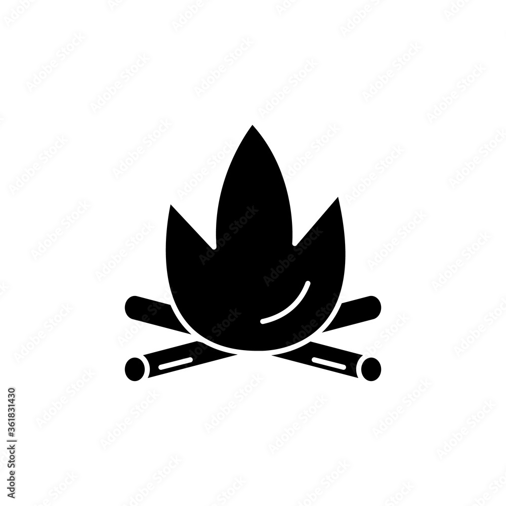 Fireplace black glyph icon. Burning flame for campsite. Campfire for hiking in forest. Burning heat. Fiery sticks. Outdoors comfort. Silhouette symbol on white space. Vector isolated illustration Fireplace black glyph icon. Burning flame for campsite. Campfire for hiking in forest. Burning heat. Fiery sticks. Outdoors comfort. Silhouette symbol on white space. Vector isolated illustration