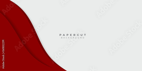 Abstract red white paper cut layered black posters. Fluid shapes brochure template. For banner, identity card, cover design, leaflet. Vector illustration. Cut layers.