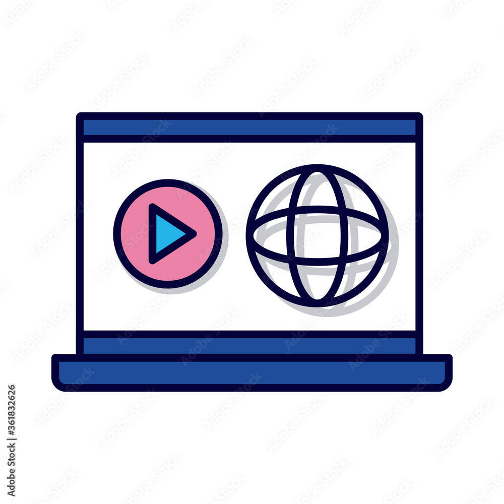 sphere browser with laptop line and fill style icon sphere browser with laptop line and fill style icon