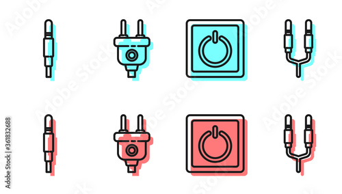 Set line Electric light switch, Audio jack, Electric plug and Audio jack icon. Vector.