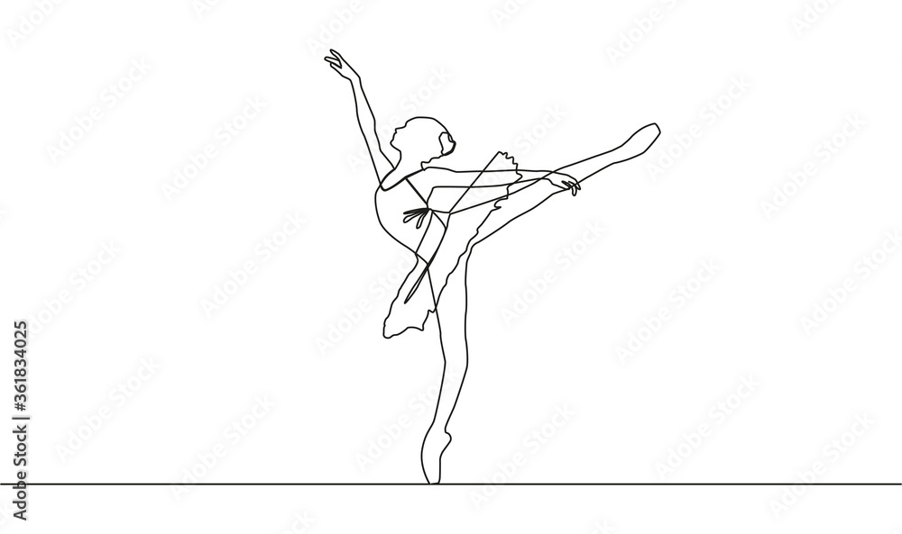 One continuous single drawing line art doodle dance, ballet, ballerina, dancer, beautiful.
