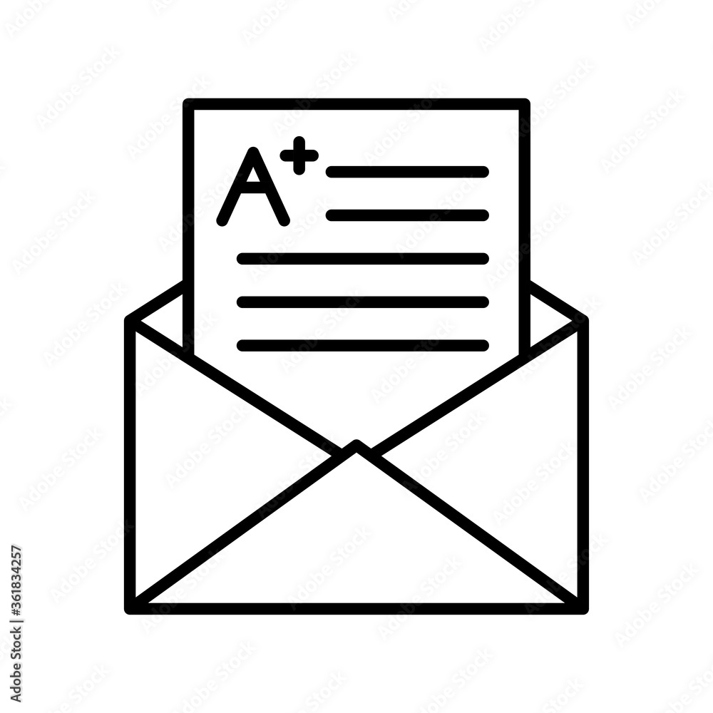 School exam with note inside envelope line style icon design, education class lesson knowledge preschooler study learning classroom and primary theme Vector illustration School exam with note inside envelope line style icon design, education class lesson knowledge preschooler study learning classroom and primary theme Vector illustration