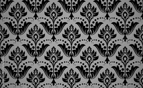 Wallpaper in the style of Baroque. Seamless vector background. Black floral ornament. Graphic pattern for fabric, wallpaper, packaging. Ornate Damask flower ornament.