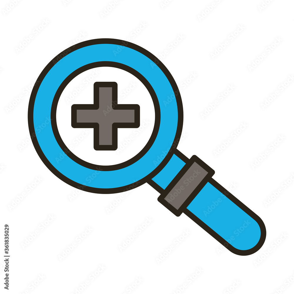 medical cross symbol in magnifying glass line and fill style medical cross symbol in magnifying glass line and fill style