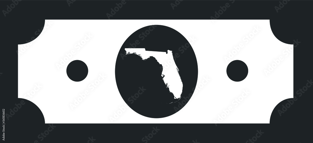 United States Federal Map of Florida within Black and White United States Dollar Bill