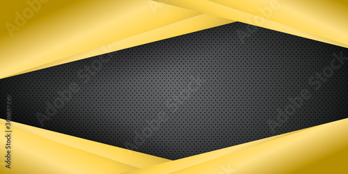 Elegant gold black background with overlap layer. Graphic illustration texture with line golden dots element decoration. Modern corporate concept background