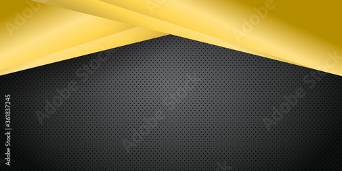 Elegant gold black background with overlap layer. Graphic illustration texture with line golden dots element decoration. Modern corporate concept background