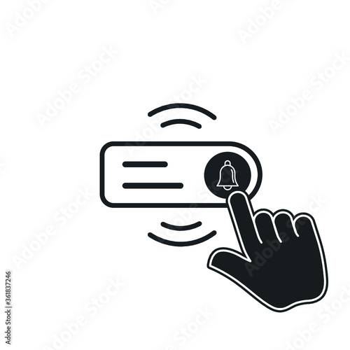 Ring door bell line and solid icon, delivery symbol, Hand push bell button vector sign on white background, finger pressing doorbell icon in outline style for mobile and web design. Vector graphics
