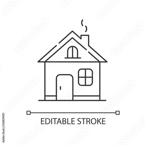 Home linear icon. House improvement. Real estate. Private property. Cottage for family dwelling. Thin line customizable illustration. Contour symbol. Vector isolated outline drawing. Editable stroke