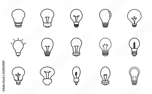 candle bulb light and lightbulbs icon set, line style