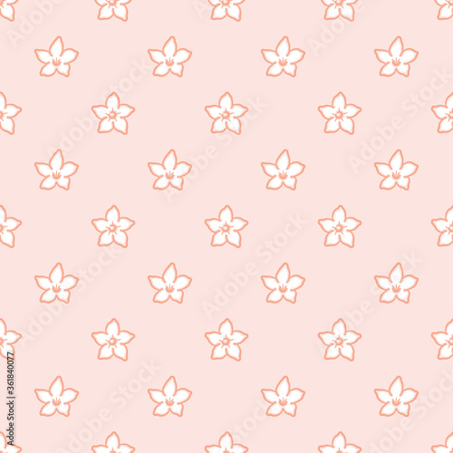 Cartoon Waxflower vector repeat pattern. Madagascar Jasmine flower seamless illustration background.