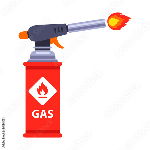red gas spray emits a flame. Flat vector illustration isolated on white background.