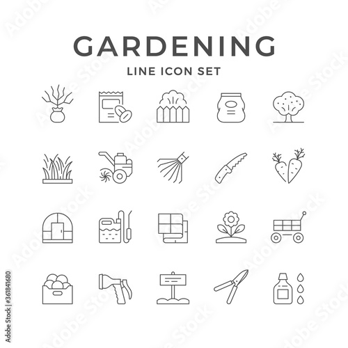 Set line icons of gardening