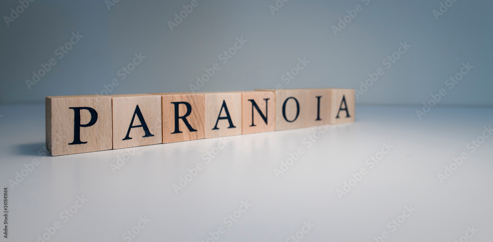 Text of paranoia from wooden cubes. psychological terms and health problems.
