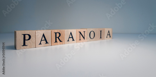 Text of paranoia from wooden cubes. psychological terms and health problems.