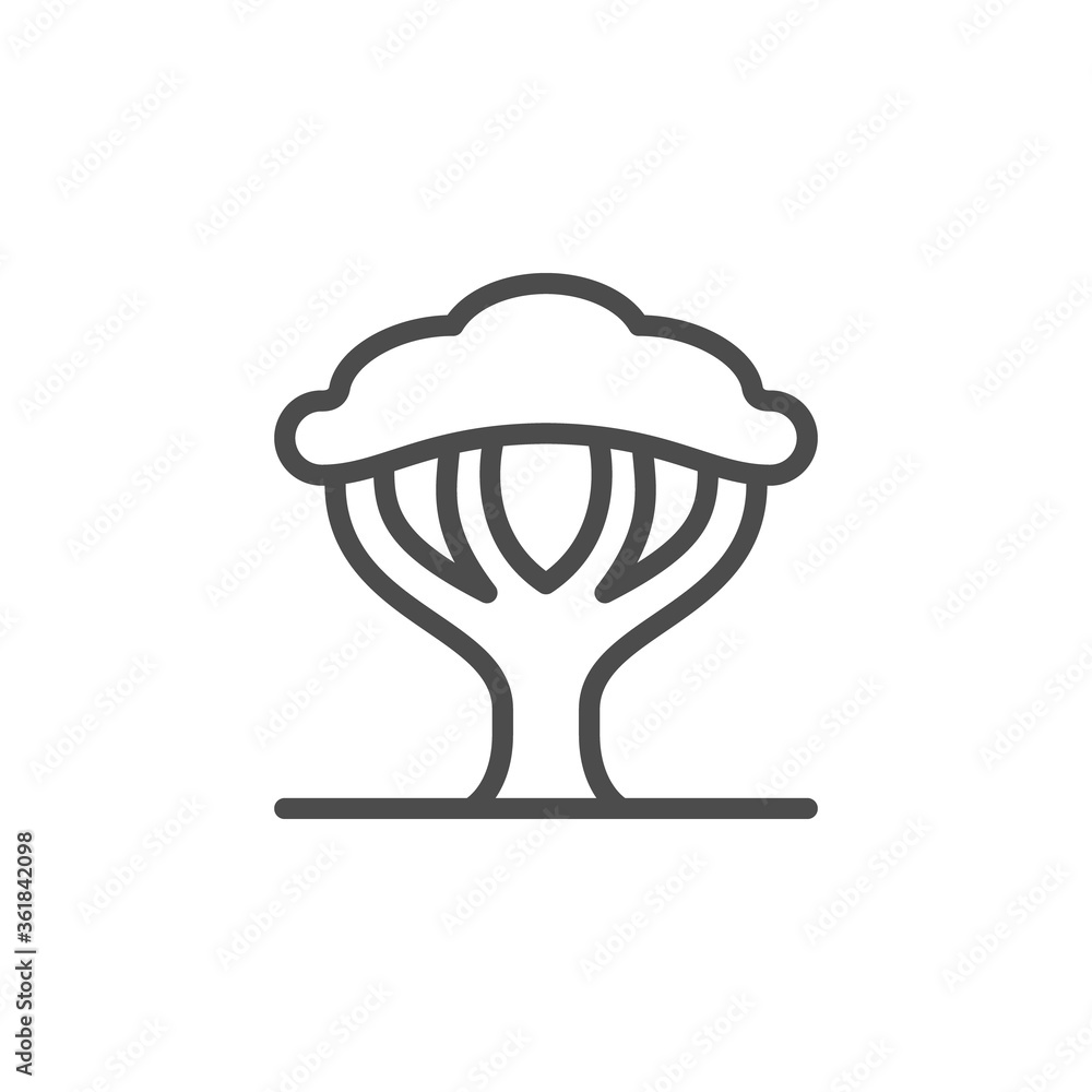 Tree line outline icon and plant sign Tree line outline icon and plant sign